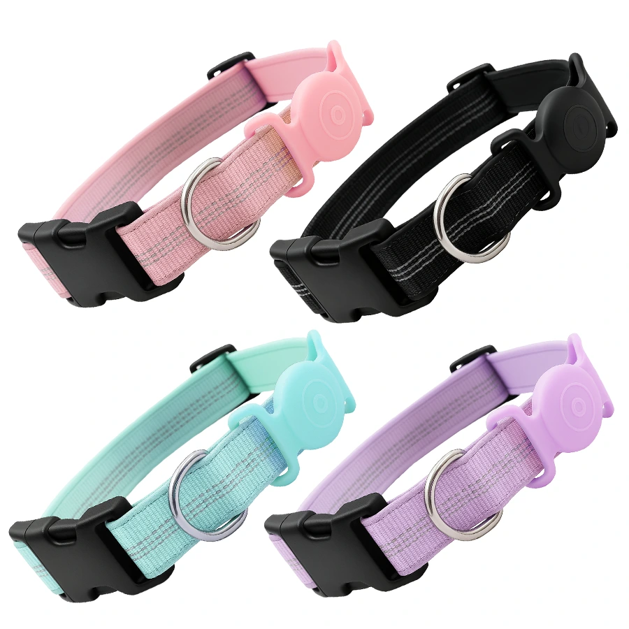 Waterproof AirTag Holder Dog Collar for Small Medium Large Dogs, Adjustable Reflective Dog Collar with Quick Release Buckle