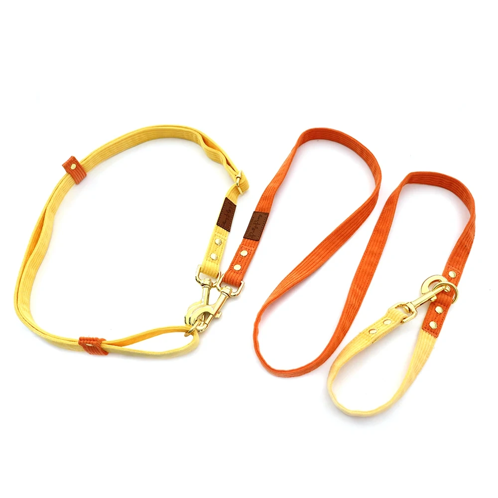 Luxury Colorful Corduroy Coated Webbing Dog Collar Leash Premium Quality Hand Free Pet Collar Leash Hand Free Dog Collar Leash Set