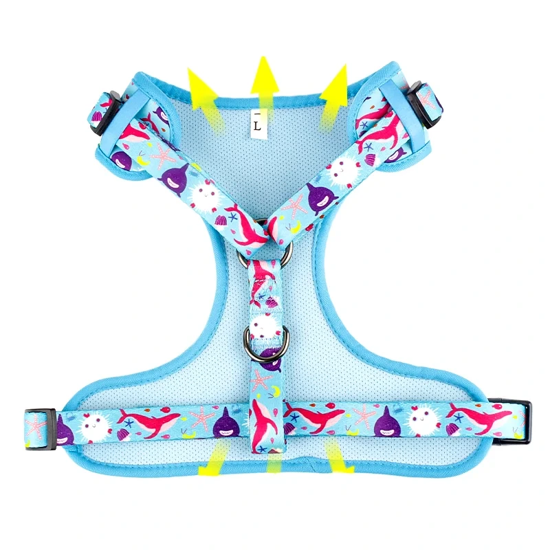 OEM/ODM personalizado patrón colorido diseño personalizado de lujo impresión reversible suave collares para mascotas correas juego de arneses para perros de lujo