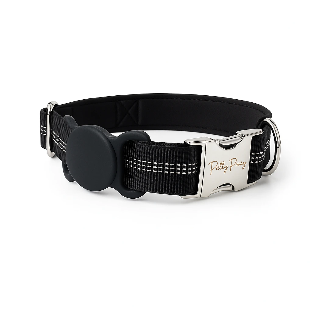 AirTag Holder Dog Collar for Large Medium Dogs, Adjustable Nylon Dog Training Collar with Quick Release Buckle