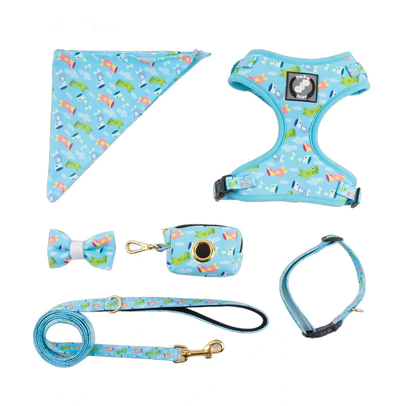 Blue Fish Pattern Print Dog 6 Piece Set