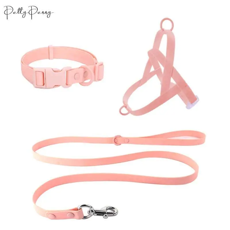 PAIRUIPETS 2024 moda de lujo sin tirones arnés para mascotas Collar Correa conjunto ajustable diseñador personalizado impermeable PVC paso en arnés para perros